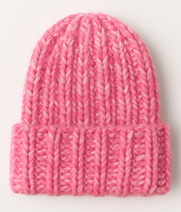 비즈니스용 맞춤형 도매 여성 겨울 비니 – 로즈 레드 청키 니트, 특별히 두꺼운 따뜻한 접이식 챙 - Product Image 1