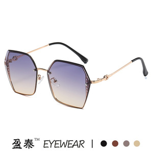 Yingtai Eyewear Polygonal Frameless <b>Sunglasses</b> Metal Frame <b>Gradient</b> Lens UV400 Women Fashionable Sunshades - Product Image 3
