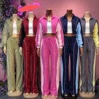 Ensemble YX2332 2026 : Haut zippé ajustable à la taille avec patchwork color-block et pantalon droit