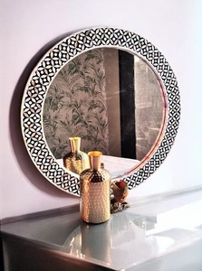 Handcrafted <b>Rectangular</b> Bone Inlay Modern Wall <b>Mirror</b> | Black & White Geometric Floral Decorative Vanity <b>Mirror</b> for Home Decor - Product Image 4