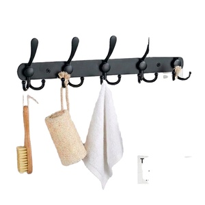Rail mural en métal noir mat à 5 crochets, robuste, de style industriel, pour serviettes, vêtements, salle de bain - Product Image 1