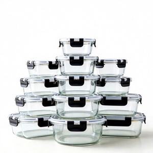 Juego de 12 Recipientes de Vidrio Borosilicato para Almacenamiento de Alimentos <span class=keywords><strong>con</strong></span> Tapas Herméticas Libres de BPA y Cierre a Presión para Almacenar Comida y Almuerzos - Product Image 1