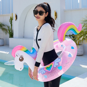 Inf Kelukeya Unicorn Swim Ring Transparent Thick Sequined <b>Inflatable</b> <b>Float</b> For Pool Water Park Child Unisex - Product Image 4