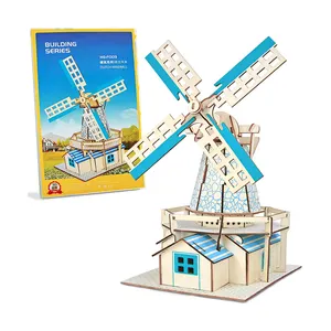 3D Wooden Puzzles for Kids and Adults Wood Assemble Toy Diy Wooden Educational Toys Dutch Windmill Model Kit 77PCS