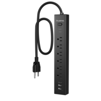 Protector Tegangan 735J, Perlindungan Beban Berlebih, Indikator LED, Stopkontak 6 Lubang NEMA5-15P dengan Soket Ekstensi USB untuk Kantor