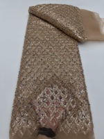 Tissu en dentelle brodée de sequins bleu nuit pour robes de mariée et vêtements, motif floral, 100% polyester, sans élastique