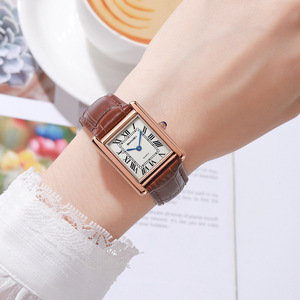 Time Beauty Women's Retro Square Quartz <b>Watch</b> Roman Markers Genuine <b>Leather</b> Strap 24.7mm 7.6mm Thickness Waterproof - Product Image 2