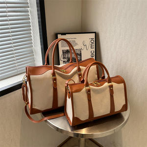 กระเป๋าเดินทางผ้าแคนวาสสไตล์เรโทรสำหรับผู้หญิง แบบขายส่ง ขนาดใหญ่ ใส่ของได้เยอะ เหมาะสำหรับกีฬา ฟิตเนส ทริปสั้นๆ ดีไซน์สีสันตัดกัน - Product Image 1