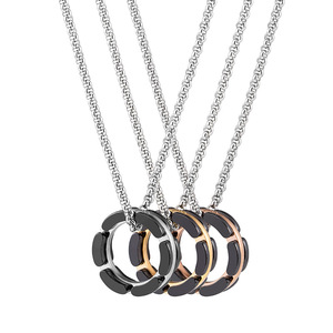 <b>Titanium</b> Steel Geometric Pendant Rose Gold Black Ceramic <b>Ring</b> Necklace For Men Women Fashion Jewelry - Product Image 5