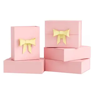 豪华折叠婚礼圣诞磁铁封口包装礼品盒工艺盒铜版纸冲压盒接受定制大粉色