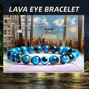 Perle de 8 mm en pierre naturelle de lave tibétaine et œil de tigre, pour bracelet, avec motif œil de diable bleu grec turc porte-bonheur, et boule en alliage, idéale pour cadeaux - Product Image 2