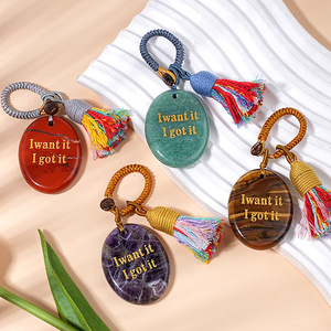 Porte-clés en pierre de palmier en agate naturelle avec citation <span class=keywords><strong>positive</strong></span> gravée, breloque de sac à pompon, pendentif de voiture pour la pleine conscience, cadeaux spirituels - Product Image 3