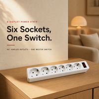 Kabel Ekstensi Multi-Soket Tembaga 6-Outlet 16A dengan Adaptor Perjalanan, Kompatibel dengan Power Strip SDK