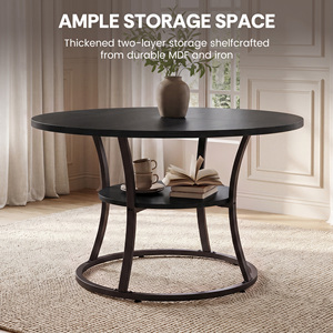 Round Dining Table with <b>Storage</b> Shelf Industrial Metal Frame Kitchen Table Double Layer Dinner Table for Dining Room Kitchen - Product Image 3