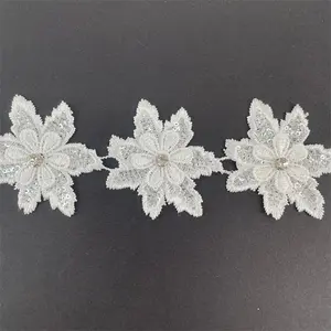 Bordado de lentejuelas brillantes 2024 blanco nupcial 3D flor encaje ajuste vintage