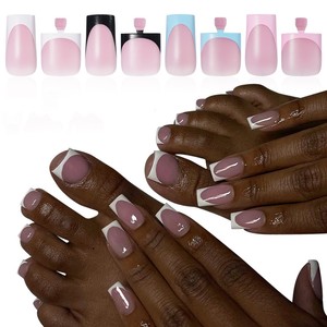 60 faux ongles carrés courts en PMMA dépoli, style français, assortis pour l'été, à presser pour les mains et les orteils - Product Image 4