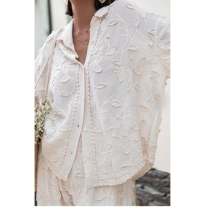 Women's Long Sleeve Shirt Long <b>Pants</b> Pan Flower Silk Jacquard Loose Casual 2 Piece Set Fashion - Product Image 5