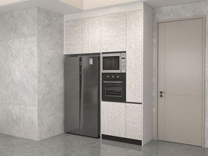 SANTOPOVA Modern White Kitchen Cabinets <b>with</b> Marble Texture and Glass-<b>Door</b> Upper <b>Units</b> - Product Image 4