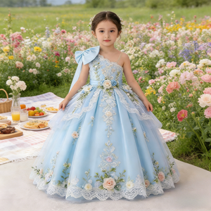Abito da Festa per Bambine, Vestito da Principessa per Damigelle, Abito da Ballo in Tulle con Applicazioni Floreali 3D e Orlo in Pizzo, Abbigliamento per Bambini all'Ingrosso - Product Image 3