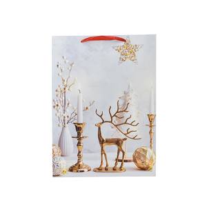 SAC EN PAPIER BLANC AVEC DÉCORATION DE NOËL RENNE DORÉ 26.7X13.7 H. 33CM - Product Image 1