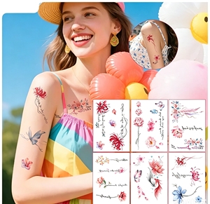 Pegatinas de Tatuajes de Colores sin Agua, Nuevo Estilo, Diseños Florales de Mariposas, para Hombres y Mujeres, Pequeñas, Resistentes al Agua y al Sudor - Product Image 1