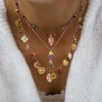 Collier rétro en cuivre, accessoires multi-motifs, collier pendentif en zirconium, chaîne de clavicule, plaqué or
