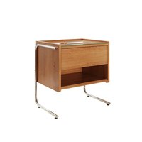 Table de chevet nordique flottante en forme de C, avec pied métallique, Table de nuit en bois