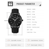 Montre analogique minimaliste pour homme SKMEI 2034, boîtier en alliage de zinc, bracelet en cuir, étanche 30 m, montre-bracelet classique pour homme, quartz