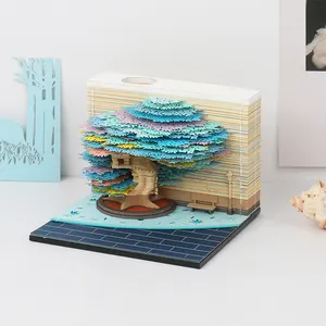 2023 Christmas Gift Four Season Treehouse Shaeped Papercraft Diy 3D Memo Pad With Acrylic Pen Holder