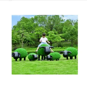 Taman rumput luar ruangan kartun hijau domba patung taman serat kaca patung domba hijau