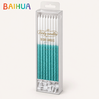Bougies d'anniversaire en gros à paillettes, bicolores turquoise, 16 pièces, avec support blanc, bougies de fête, boîte en PVC, décorations de gâteau pour enfants
