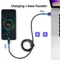 Câble de charge rapide USB Type-C 60W 5A avec gaine en PVC et nylon pour téléphone portable, ordinateur, écouteurs, batterie externe, appareil photo et voiture
