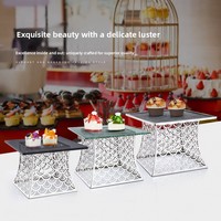 Support à pâtisserie carré créatif en acier inoxydable à effet écaille de poisson, modèle 0008, pour hôtel, banquet de mariage, table de présentation de desserts