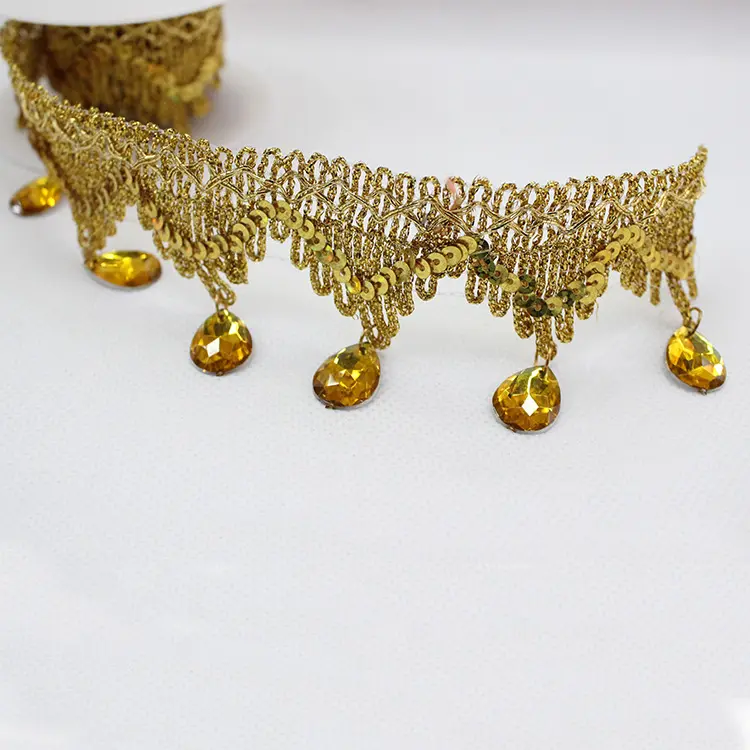 Турецкие аксессуары «сделай сам» 5,5 см плетеная отделка с золотой бриллиантовой формой кисточка кружева отделка кружевная ткань