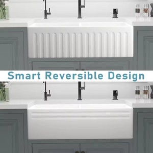 Lavello da <span class=keywords><strong>Cucina</strong></span> XINFUMEI 33 Pollici in Ceramica Bianca, <span class=keywords><strong>Design</strong></span> Moderno Rettangolare a Doppia Vasca con Garanzia di 3 Anni - Product Image 3