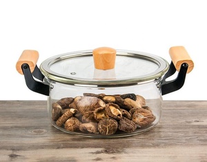 Japanese High Borosilicate Clear Glass <strong>Pot</strong> Eco-Friendly <strong>Small</strong> Wooden Base Easy Clean Cookware Set for Cooking Soup Gruel Stew - Product Image 2