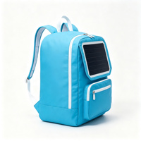 Sac à dos solaire bleu ciel, petit sac d'école avec port USB, poche latérale en mesh, poche avant zippée pour étudiants