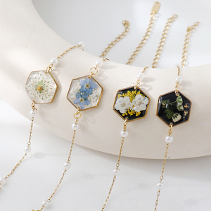 사용자 정의 조정 가능한 잊어 버려 스테인레스 스틸 수지 매력 팔찌 겨자 씨 보석 팔찌 프레스 꽃 팔찌 - Product Image 1