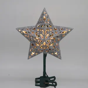 Hot New Xmas Decor Light 110V 9.5" 3D Star Sprinkle Powder Christmas Tree Toppeer For Xmas Party Decor.