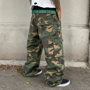 <span class=keywords><strong>Pantaloni</strong></span> <span class=keywords><strong>Cargo</strong></span> da Uomo Personalizzati in Cotone con Tasche Multiple, Stile Streetwear Oversize a Gamba Larga, Camouflage, Modello Carpenter - Product Image 3