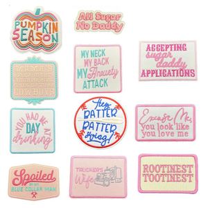 Iron on Embroidery Pumpkin Season <b>pink</b> Words Patch for Outdoor Overcoat Hat Decoration - Product Image 1