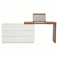 Coiffeuse avec miroir rabattable, meuble de chambre en bois, commode à six tiroirs offrant un grand espace de rangement, mobilier de maison