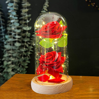 Ornements de Noël modernes faits à la main, deux roses artificielles, lampe LED, couvercle en verre lumineux, spécial Saint-Valentin transfrontalier