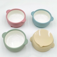 Assiette en céramique pour tout-petits avec couvercle en silicone de qualité alimentaire, vaisselle saine pour enfants, passe au lave-vaisselle, bols en céramique avec bol en porcelaine