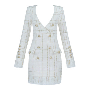 A2709 Migu Garment Tassel Bodycon <span class=keywords><strong>V</strong></span> Neck Lattice Mini vestido de noche - Product Image 3