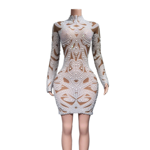 Performance Robe Discothèque Bar <span class=keywords><strong>Femme</strong></span> Perle Combinaison Jupe Courte Équipe <span class=keywords><strong>De</strong></span> <span class=keywords><strong>Danse</strong></span> Gogo Perle Jupe Slim Fit Hip Étreignant Robe - Product Image 1