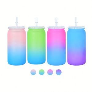 Verre à bière en acrylique dégradé de 16 oz en forme de pot avec couvercle coloré pour cadeau d'été DIY - Product Image 1