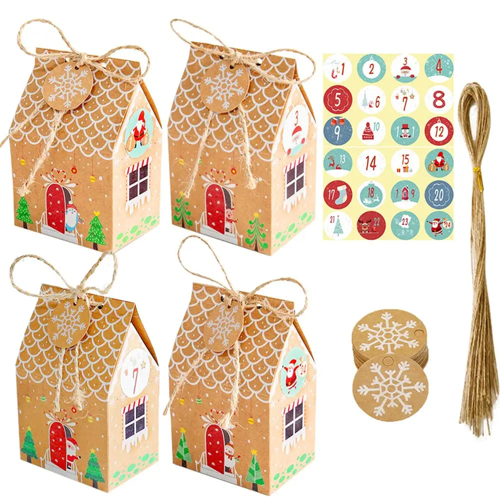 DIY Weihnachts geschenk beutel Weihnachts Advents kalender Countdown-Box Kleines Haus Geschenk Candy Box Verpackung mit Hanfseil