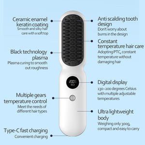 فرشاة شعر كهربائية محمولة قابلة لإعادة الشحن عبر USB ولاسلكية، مشط فرد الشعر واللحية الكهربائي الساخن المصغر للنساء والرجال - Product Image 2