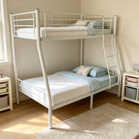 Lit superposé double sur grand lit, cadre en fer robuste argenté, mobilier de maison pour chambre d'enfant, dortoir, appartement, Airbnb - Meilleure vente